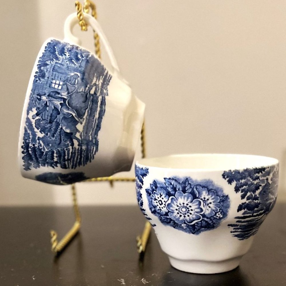2 Vintage Staffordshire England Liberty Blue tea or coffee cups